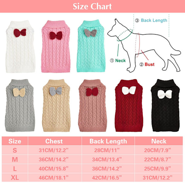 Hundetrøje med Høj Hals og Sløjfe - Varm Vintertrøje Strikket Trøje Hæklet Hundekåbe Julekostume til Små, Mellemstore og Store Hunde og Katte (M)