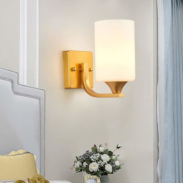 Hvit Glass Metall Vegglampe, Moderne Vegglampe Geometriske Vegglysarmaturer for Stue Soverom Nattbord Korridor E27 Veggvasklys