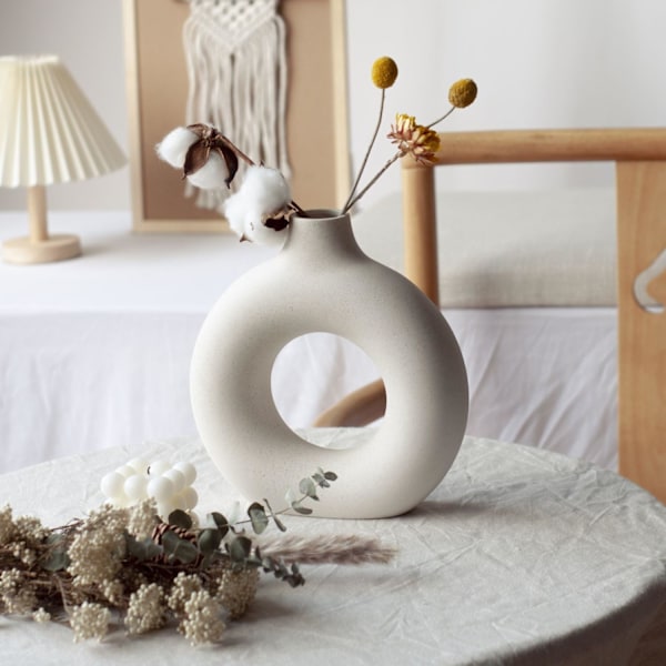 Pampasgräsvaser, Kreativ Vas, Modern Heminredning, Handgjord Vas, Matt Vit Keramik Torkade Blommor