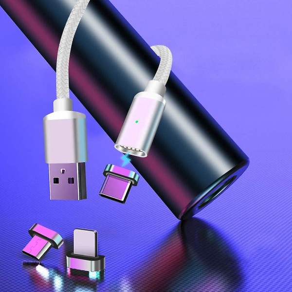 Magneettinen USB C -latauskaapeli [3 kpl 1,5 m] Magneetti Type C Datakaapeli 2.1a High Speed ​​Type C -kaapeli Pikalatauskaapeli Samsung S9+ S9 S8+ S8 Huaweille Silver