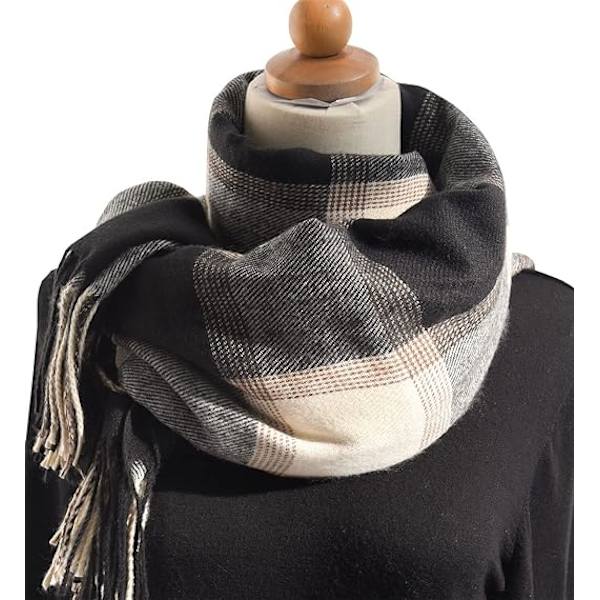 Vinter Tartan Tørklæde til Kvinder, Cashmere-lignende Tørklæder, Lange Varme Slå-om, Pashmina Kvast-sjal, Stola, Valentinsdagsgaver, Tørklæder, Julegave Blue Gray