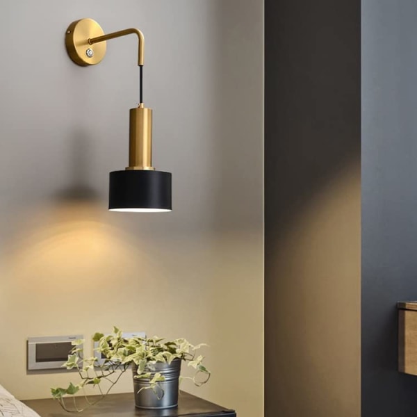 Væglamper sæt med 2, moderne væglampe uden ledning med led lyspære, lysarmatur til indendørs sengeindretning/stue/gang, sort+guld