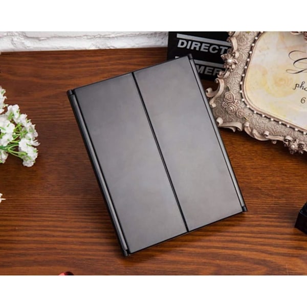 Unik Tri Fold Sminkspegel Kompakt Fickresepegel med 8 LED-lampor Inklusive Batteri - Svart