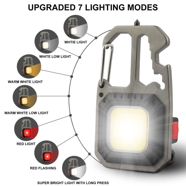 Mini Bærbar Arbejdslampe 7 Tilstande Nøglering Vandtæt Lommelygte Genopladelige Inspektionslamper, med Oplukker, Magnetisk Base, Tripod