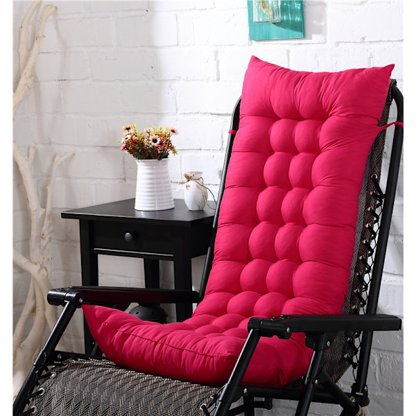 Højrygget Stolhynde, Fortykkede Havestolhynder, Udendørs Terrassestolhynde, 3D Rektangulær Form Hynde, Rosarød, (48*155*8CM) Rose Red