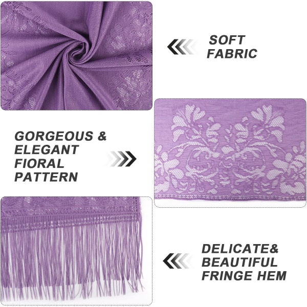 Sjal med blonder og frynser for kvinner, mykt netting med frynser for bryllup, fest og kveldskjole