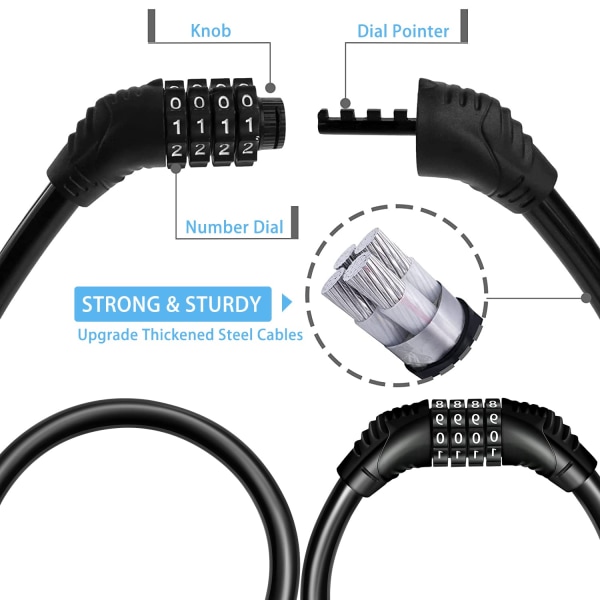 Cykel Lås Bærbar Cykel Lås Høj Sikkerhed Cykel Låse Cykling Lås med 4-cifrede Koder Ideel til at Sikre Cykel, Motorcykel, Cykler, orange Orange