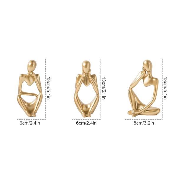 Nordisk Tänkare Staty 3st Abstrakt Tänkare Skulptur Resin Tänkare Figurin Modern Konst Hantverk för Kontor Hem Skrivbordsdekoration (Gyllene)