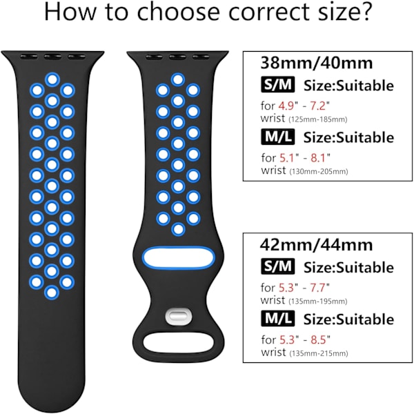 Silikoninen urheiluranneke, yhteensopiva Apple Watch -rannekkeen kanssa, hengittävät vaihtorannekkeet Apple Watch Ultra/Ultra 2/iWatch SE Series 9 8 7 6 5 4 3 2 1 -kelloille Blue