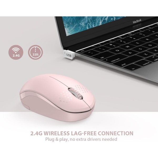 Trådlös mus, 2,4G brusfri mus med USB mottagare - Bärbar datormus för PC, surfplatta, bärbar dator med Windows-system - Rosa