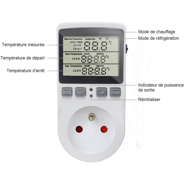 Stikkontakt termostat Digital temperaturregulator Opvarmning Køling med sonde, LCD Socket Temperaturregulator Timer