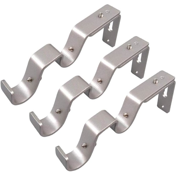 Kraftig Gardinstangbrakett Dobbel Gardinstangholder Justerbar Basic Gardinstangbrakett 3/4 og 5/8 Tommers Stang, Sett med 3 (Sølv)