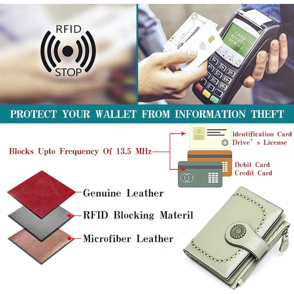 Dame-lommebok RFID-blokkerende kort lommebok med 16 kortspor (grågrønn)