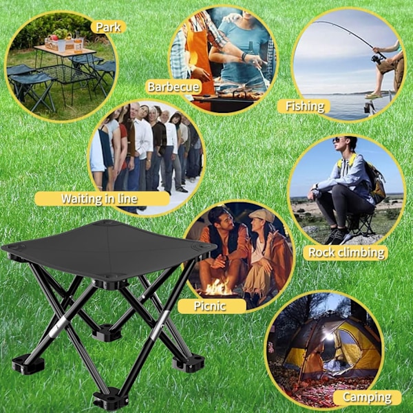 Foldbar Skammel, Foldbar Skammel med Stabile Ben og Bærepose, 33 * 33 * 33cm, til Picnic, Fiskeri, Se Spil