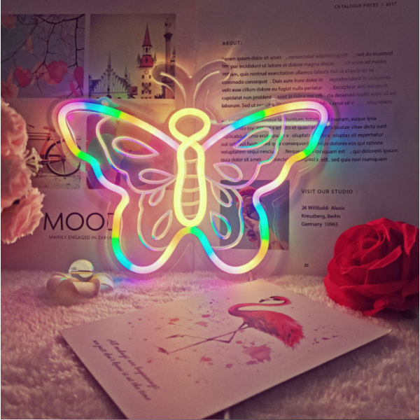 Butterfly Neon Sign with 3D Art, Powered by USB Neon Butterfly Sign. Farverig neonskilt sommerfugl med dæmpbar kontakt (sommerfugl/10,63" x 8,66") 10.63" x 8.66"