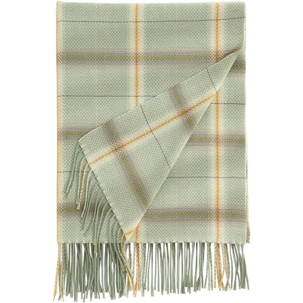 Dam Vinter Tartan Scarf, Lång Vinterscarf, Mjuka Varma Scarfar, Tofssjal, Lång Stola, Julklapp Light Green