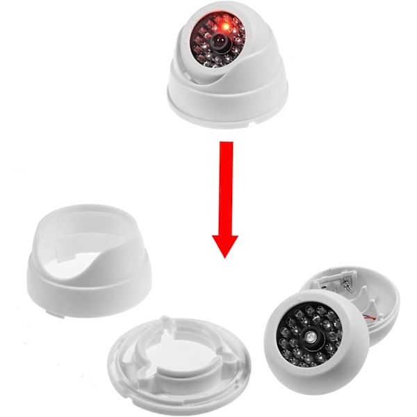 2 St. Attrapp Övervakningskamera CCTV Dome Kamera Med LED Blinkande Realistisk Imitation för Hemsäkerhet, Vit