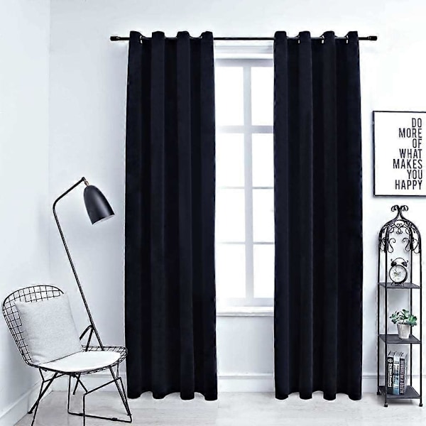 Mørklægningsgardiner med ringe, 2 stk. sorte 137x241 cm, Velour