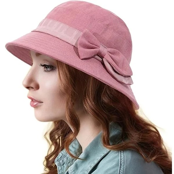 Damhatt med bred brätte, hopfällbar solhatt, Kentucky Derby-hatt, damhatt Läder Rosa