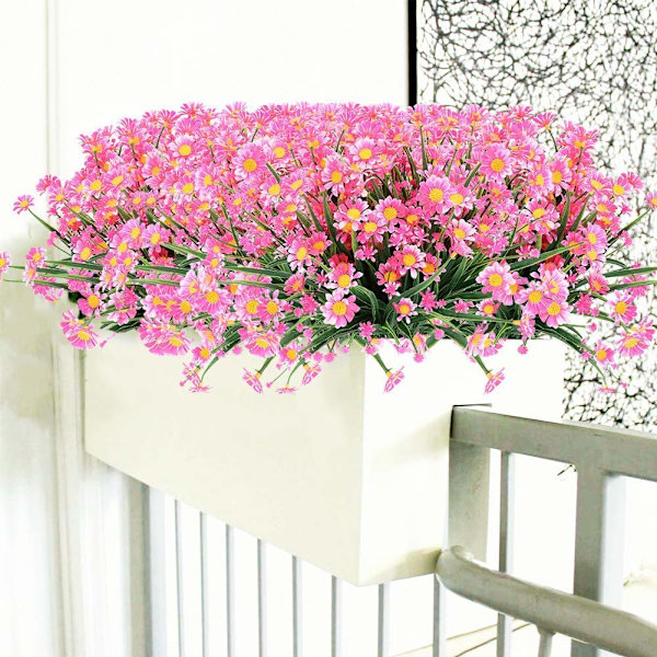 4 stk. Kunstige Margueritblomster Udendørs Falske Blomster Dekoration kunstige planter udendørs Grønne Buske Blomst, Pink Pink