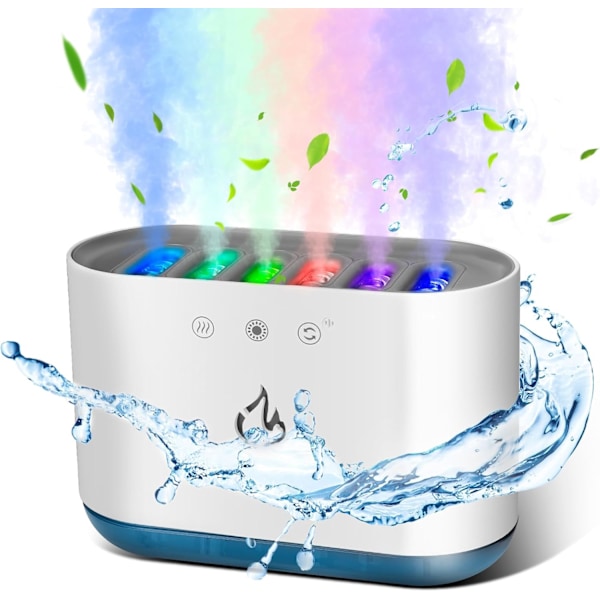 900ML Luftfukter, Dynamisk Pick-up Luftfukter med 6 Dyser og 7 Farge LED-Lys, 25dB Ultra Stille, Aroma Diffuser Luftfukter