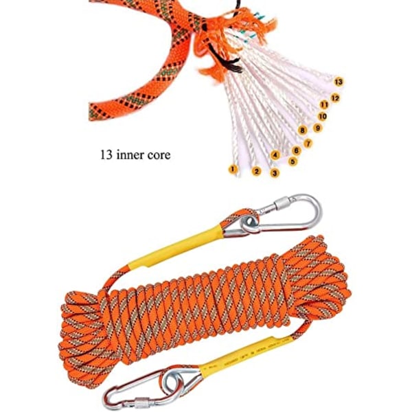 Multifunksjons 8mm 10m Utendørs Tau Hjemme Nødsituasjon Flukt Tau, Multifunksjonell Snord Sikkerhets Tau for Magnetisk Fiske Vandring Grottetur Camping Redning, Oransje 10m