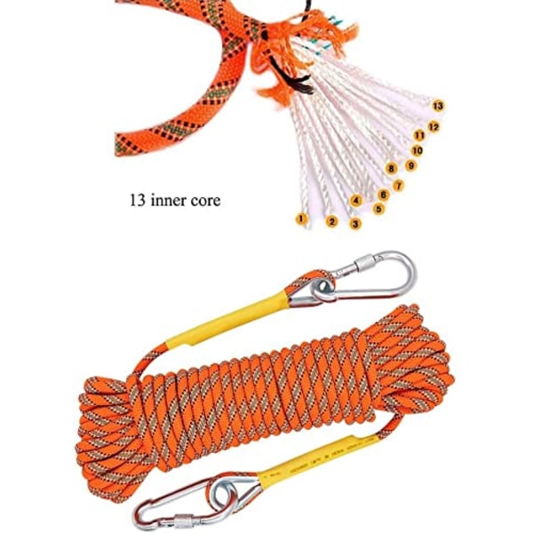 Multifunktionell 8mm 20m Utomhusrep, Nödrep för Hemmet, Säkerhetsrep för Magnetfiske, Vandring, Grottsökning, Camping, Räddning, Orange 20m