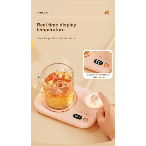 Smart Kaffekopvarmer, Katte-Kaffekopvarmer med Natlys, Automatisk Afbrydelse, 3 Temperaturindstillinger LED-Display til Kaffe Te Mælk Kakao, Grøn