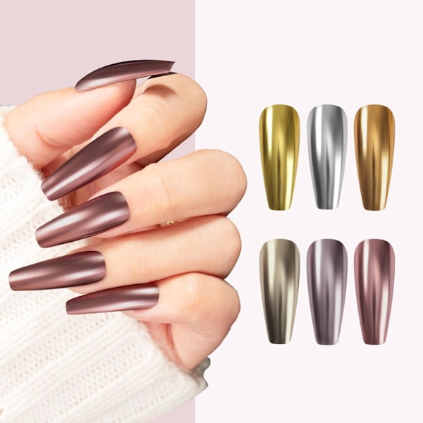 Krom nagellack 6-pack holografisk glitterglasyr nagelkonst dekoration reflekterande pigment