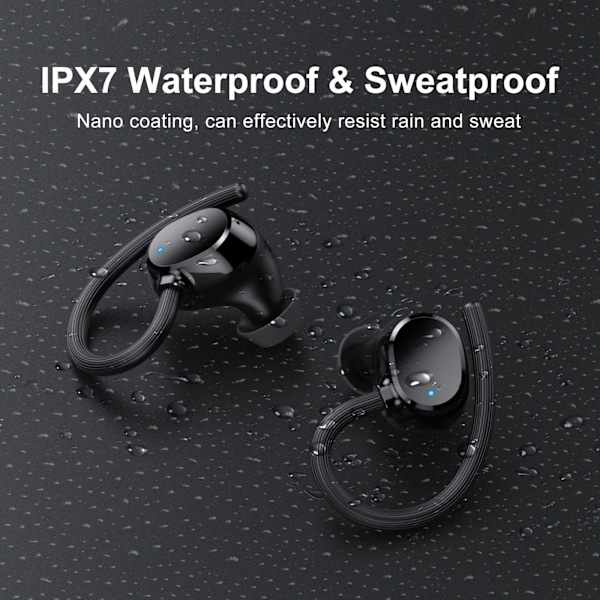 Langattomat nappikuulokkeet, Stereo Sport Bluetooth 5.3 -kuulokkeet korvakoukuilla, melunvaimennus, IP7 vedenpitävät kuulokkeet sisäänrakennetulla mikrofonilla juoksuun