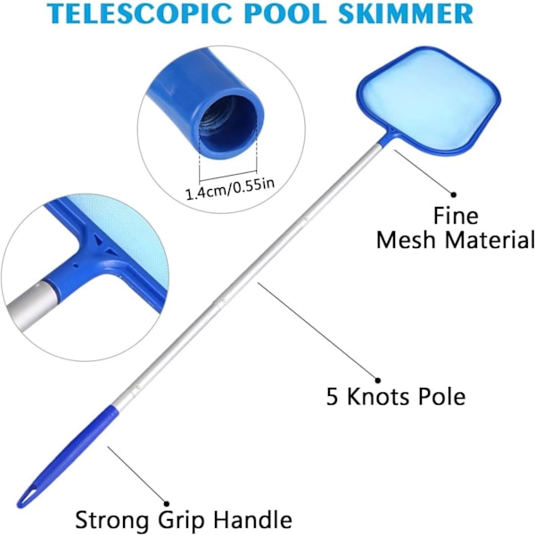 150CM Pool Skimmer, Finmasket Pool Bladnet Kraftig Dyb Pose Bladrive med Teleskopisk Aluminiumsstang til Havedam Spabad Spa