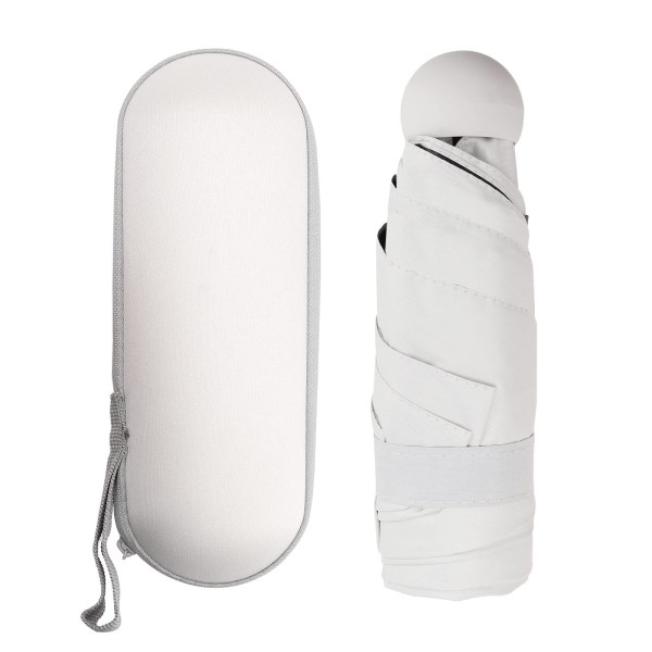 Reiseparaply, miniparaply med 6 ribber Liten UV-paraply med kapselhylster, raskt tørr og ultrakompakt sammenleggbar paraply 90 x 55 cm, hvit white