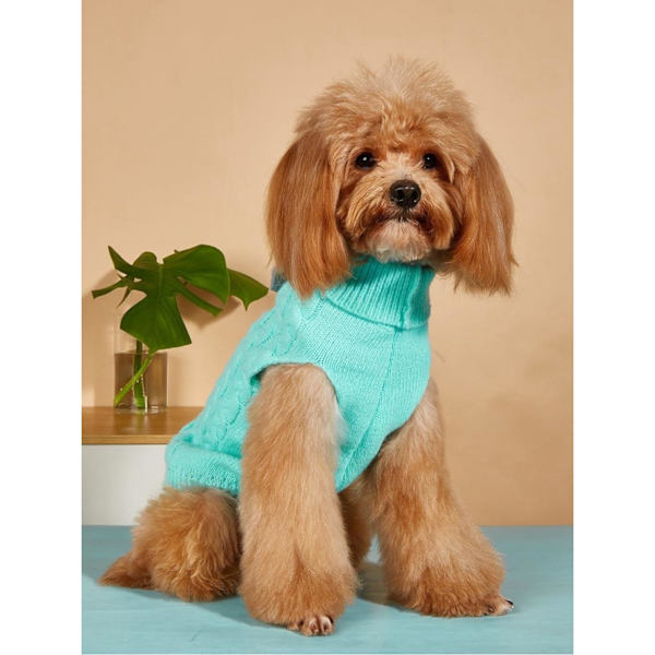 Hundetrøje med Høj Hals og Sløjfe - Varm Vintertrøje Strikket Trøje Hæklet Hundekåbe Julekostume til Små, Mellemstore og Store Hunde og Katte (M)