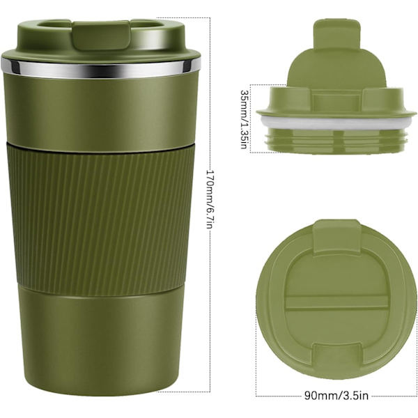 Resemugg, Återanvändbara Isolerade Kaffekoppar, Vakuumflaskor, Termosmugg i Rostfritt Stål för Varma och Kalla Drycker green