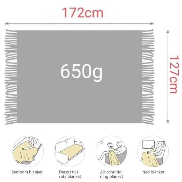 Bohemisk Stickad Pläd Nordisk Stil Pläd med Fransar, Akryl Stickad Pläd Dekorativ för Soffa Stol Säng Soffa 127 * 152cm