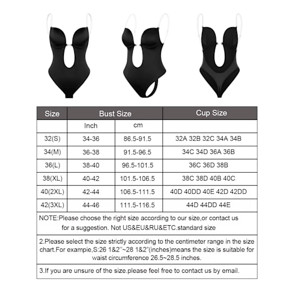 Kvinners Ryggløse Formerende Bodysuit Shapewear BH Kroppformer Deep V-Hals Klar Stropp Magekontroll Undertøy Sømløse Bodysuits for Lav Ryggkjole, XL