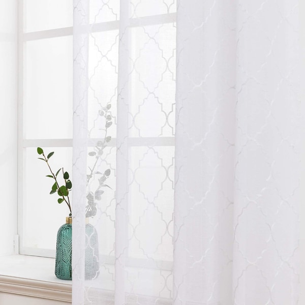 2 paneler ren farve marokko gardiner vinduesgardin gennemsigtigt glat Elegant vindue voile paneler/behandling til soveværelse stue 140x145cm(B X H) Hvid