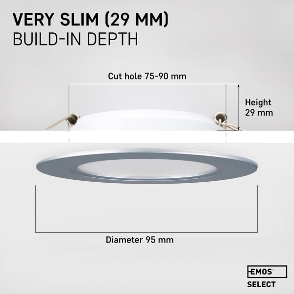 Upotettu LED-kohdevalaisin IP54 lämmin valkoinen 3000K | 3 kpl erittäin litteitä pyöreitä LED-kohdevalaisimia 7 wattia (7W) / 700 lumenia, hopea