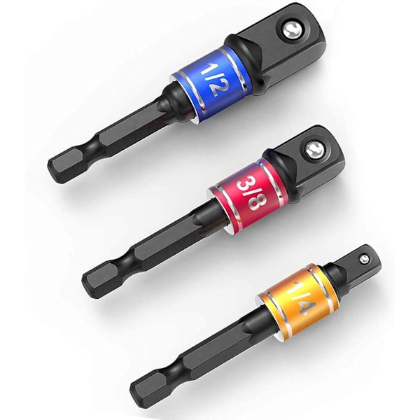 Iskuvääntimen hylsyadapterisarja, CR-V kuusiokantainen neliövetohylsyadapteri, 1/4\" porakoneen jatkopalat (3 kpl/sarja: 1/4\", 3/8\", 1/2\")
