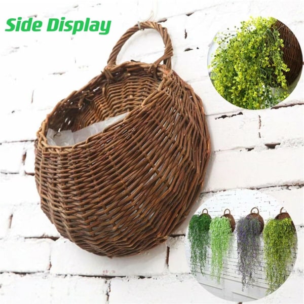Hængende Plante Kurv med Flettet, Rund Hængende Blomst Plante Pot Plante Kurv til Indendørs Udendørs Have Veranda Dekoration, 22×26CM