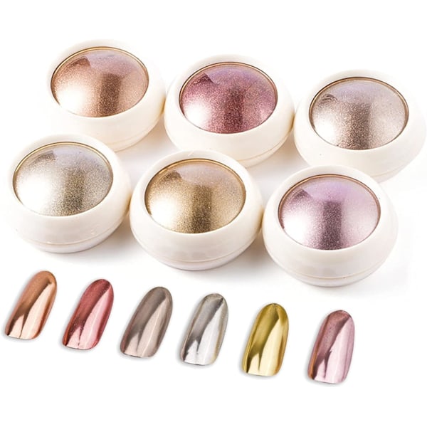 Krom nagellack 6-pack holografisk glitterglasyr nagelkonst dekoration reflekterande pigment