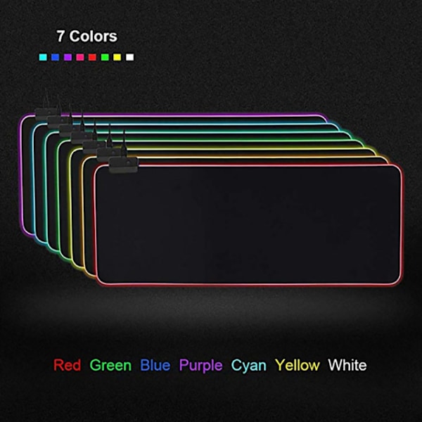 Pelihiirimatto LED-valolla - 80x30x0.4cm - RGB Musta 80x30x0.4cm