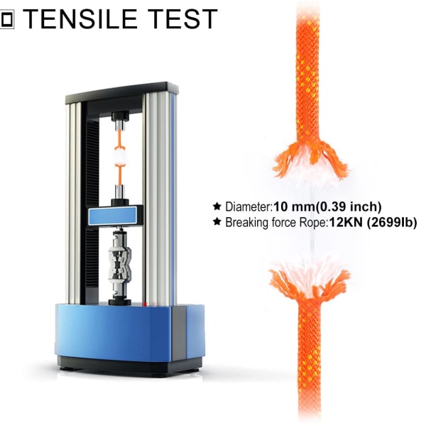 Statisk klatretau 10mm Tilbehør Tau Utstyr 20M, Flukttau Is Klatreutstyr Brannredningstau - Oransje/20M 20M