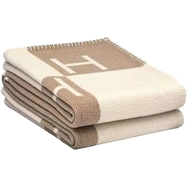 Rutete H filt cashmere blanding heklet bærbar 130x180cm khaki