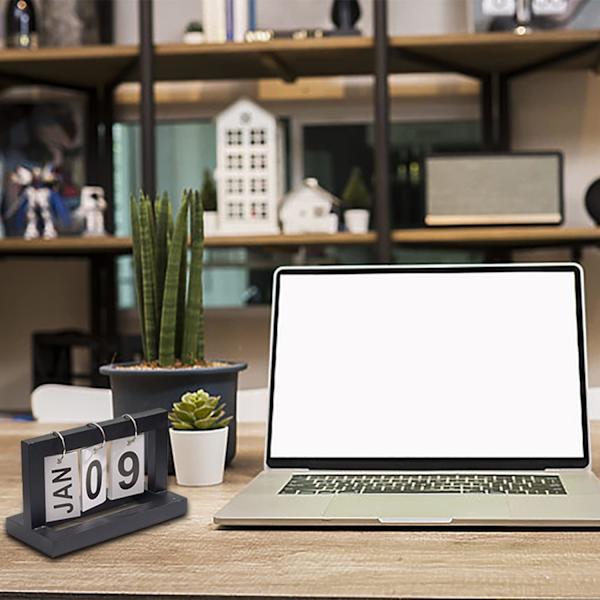 Kalender i tre, skrivebordsdekorasjon, gjenbrukbar - for hjem og kontor