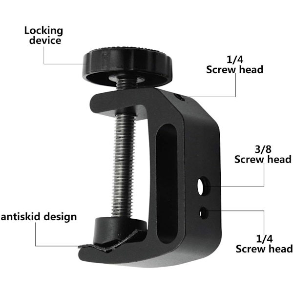 Universal C-klemme med 1/4 og 3/8 gjengehull for skrivebordsfesteholder LCD-skjerm Flash-pulter Vogner Benker Arbeidsbord