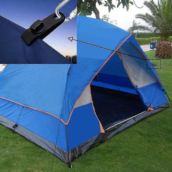 24-delars Clip Set, 12 Starka Snören och 12 Karbinhakar för Campingtältöverdrag, Svart