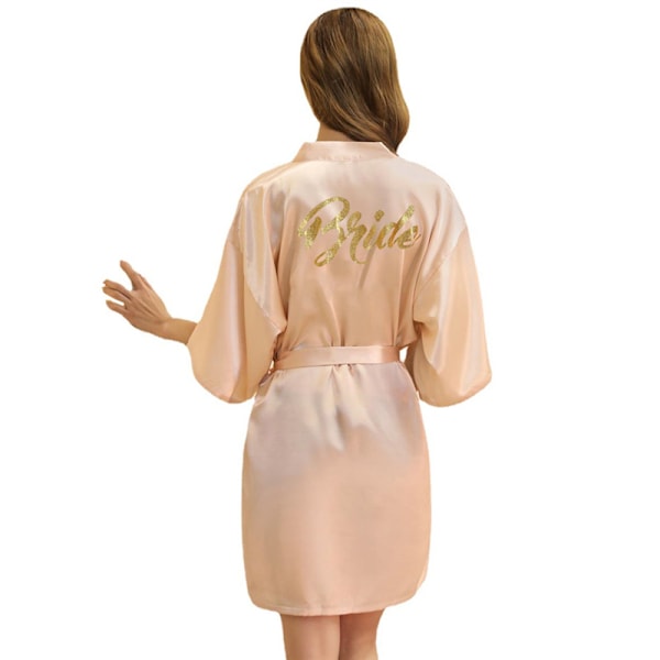 Bryllupskåbe Satin Kimono Badekåbe til Brude og Brudepiger Damekåbe med Bælte V-Hals Bryllupskåbe Poolparty og Pyjamasparty Champagne Pink M