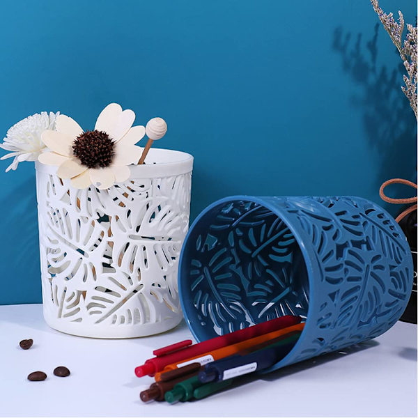 Penholder, Blomstret Hul Opbevaringsbeholder Multifunktionel Makeupbørste Opbevaringsbeholder Fint Skrivebordsdekoration Skole Hjem (Hvid) white