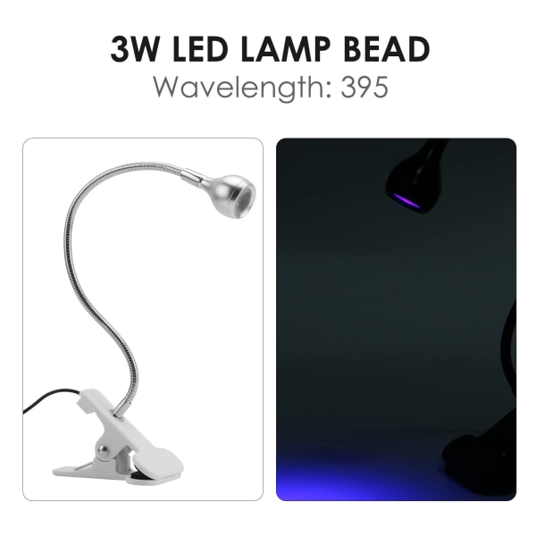 3W UV Lim Lampe Ultraviolet LED Lilla Lys USB Med Clip Switch til telefonreparation UV Gel Negle